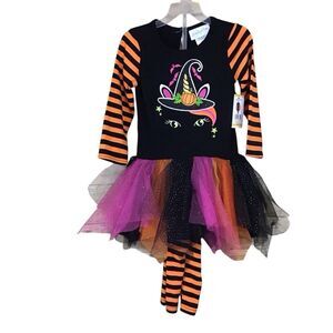 Emily Rose Cat‎ Witch Toddler Halloween Set 3T Striped Pants Tutu